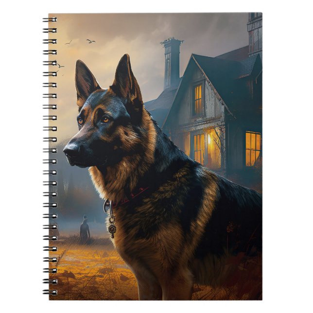 Caderno Espiral German shepherd de Halloween assustado (Frente)