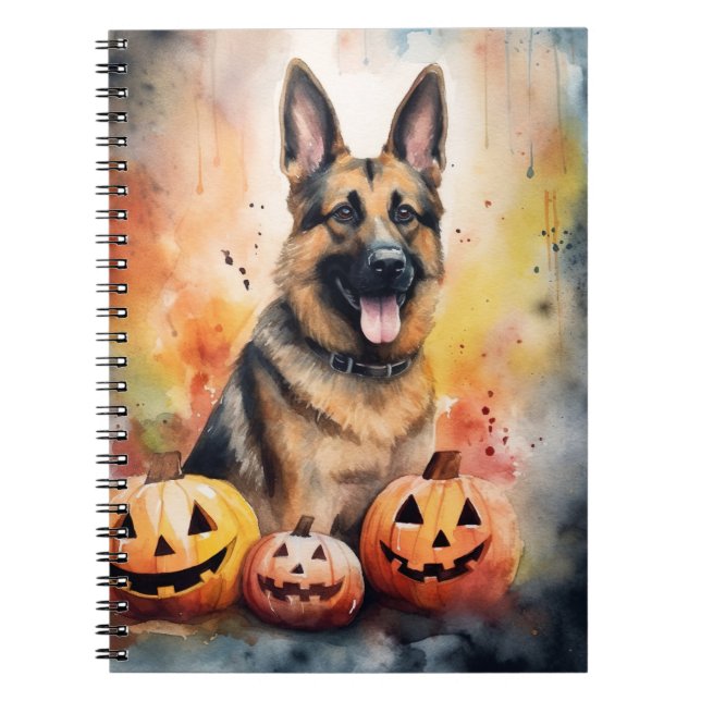 Caderno Espiral German shepherd De Halloween Com Abóboras Assustad (Frente)