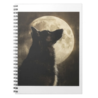 Caderno Espiral German shepherd Gritando na Lua