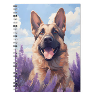 Caderno Espiral German shepherd no campo Lavanda