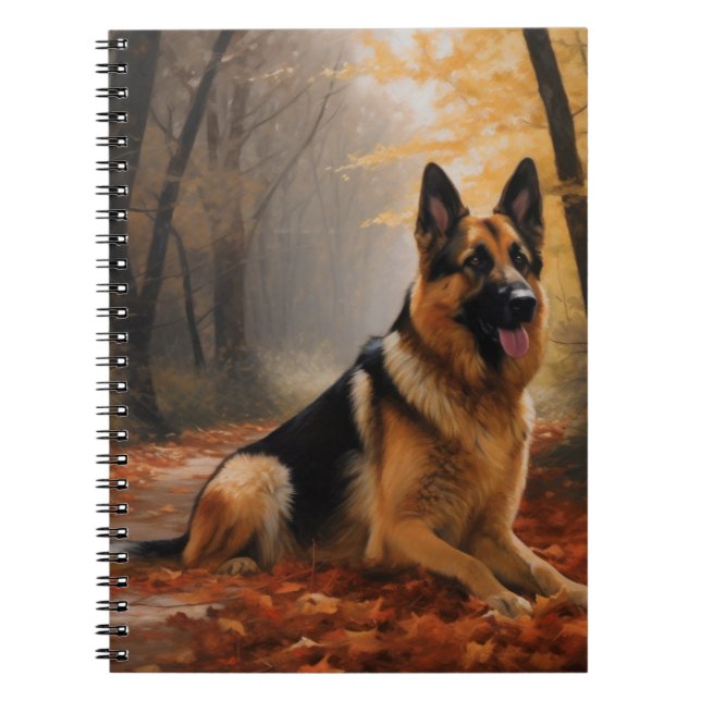 Caderno Espiral German shepherd no outono Folhas caem inspiração (Frente)