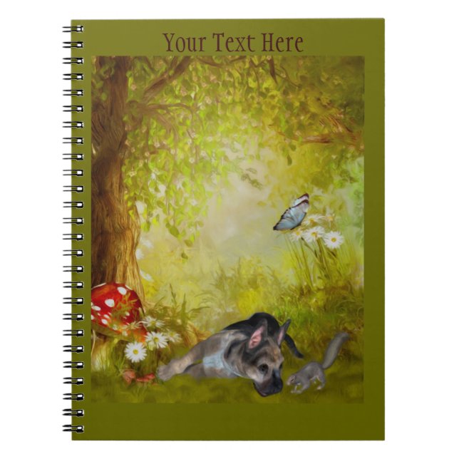 Caderno Espiral German shepherd Puppy Fantasy Dog Art (Frente)