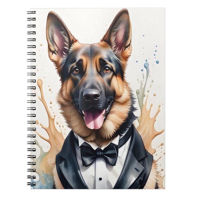 Caderno Espiral German shepherd Tuxedo Black Tie (Frente)