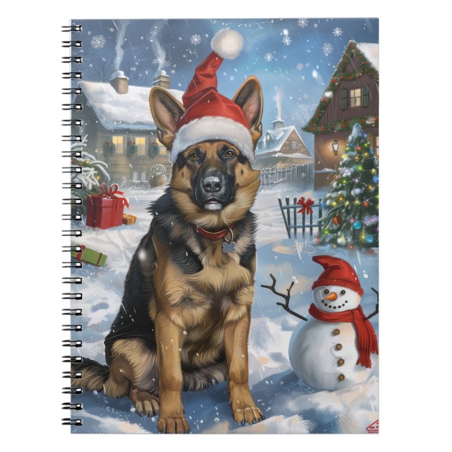 Caderno Espiral German shepherd Winter Wonderland Natal Joy (Frente)
