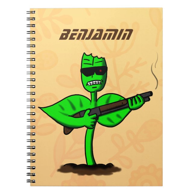 Caderno Espiral Germinador cyborg planta engraçada desenho animado (Frente)