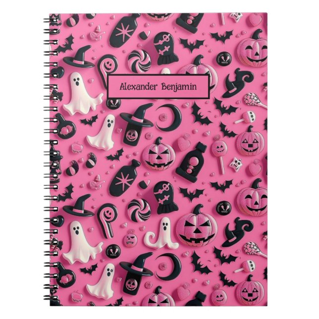 Caderno Espiral Ghost Skull Pumpkin no Halloween (Frente)