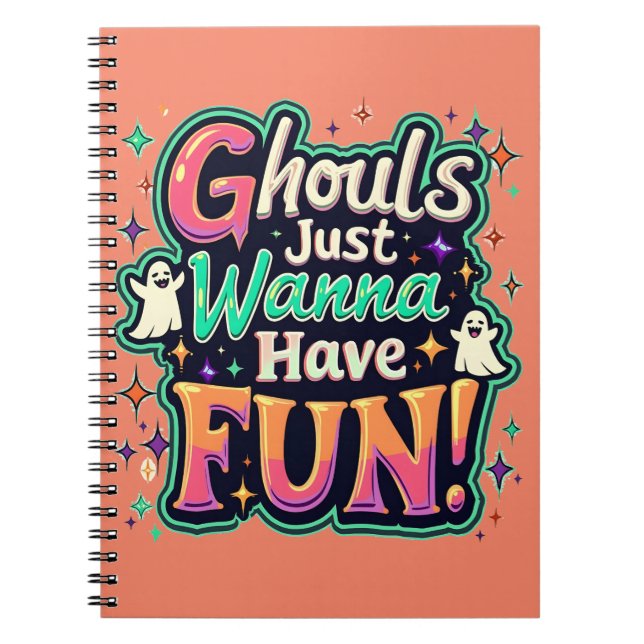 Caderno Espiral Ghouls Só Quer Se Divertir - Retrô Vibes Do Hallow (Frente)