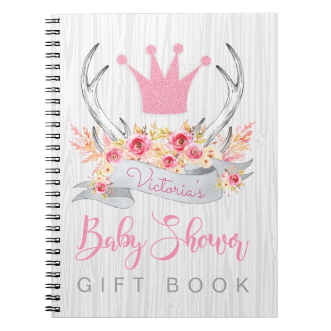 Caderno Espiral Gift Book para Chás de fraldas de Meninas Antler (Frente)