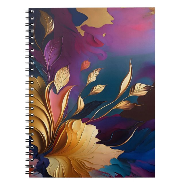 Caderno Espiral Gilded Bloom – Abstract Floral Composition (Frente)