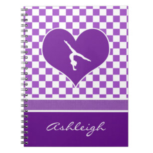 Caderno Espiral Ginástica Checkered roxa bonita com monograma