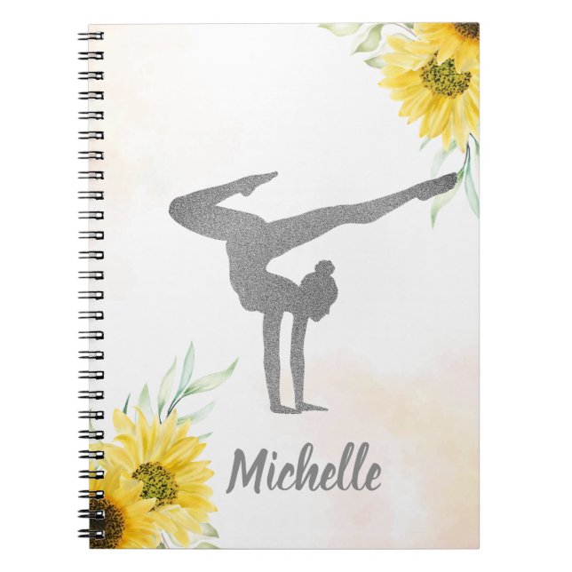 Caderno Espiral Ginástica de Girassol e Cores de Água Rosa (Frente)
