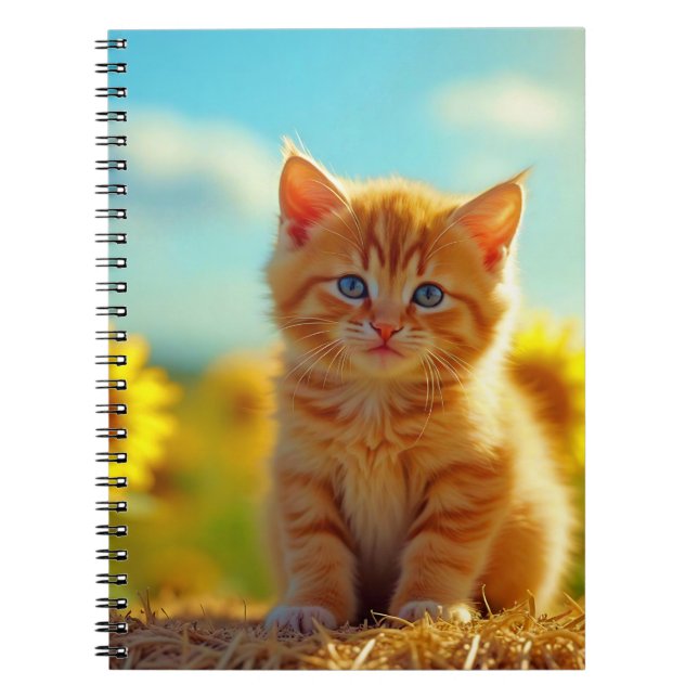 Caderno Espiral Ginger Kitten Adorável no Campo dos Girassóis (Frente)