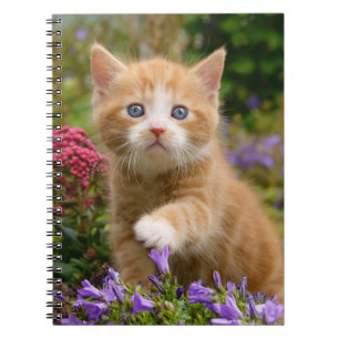 Caderno Espiral Ginger kitten em um jardim