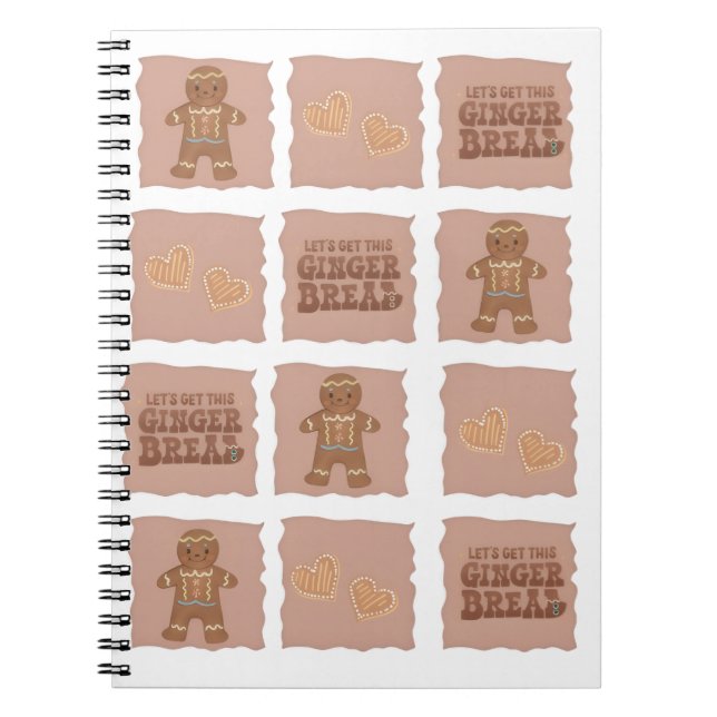 Caderno Espiral Gingerbread Man & Hearts Notebook Design (Frente)