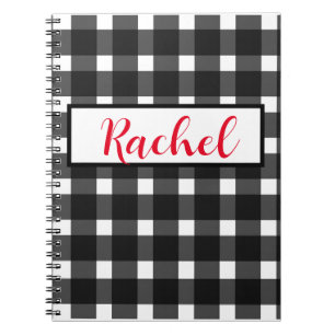 Caderno Espiral Gingham branco preto personalizado