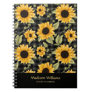 Caderno Espiral Gingham Sunflower Pattern