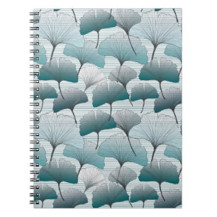 Caderno Espiral Gingko biloba - padrão de cores azuis sem descont