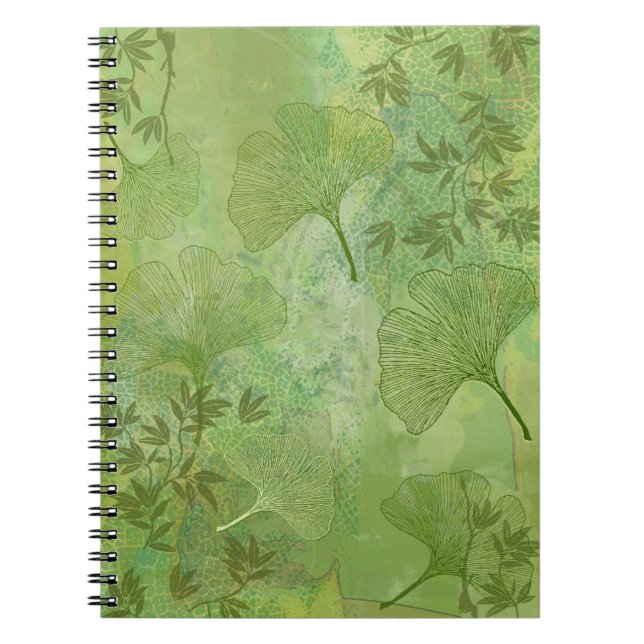 Caderno Espiral Ginkgo and Bamboo Leaves - Green Colors (Frente)