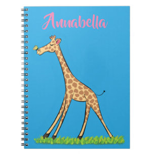 Caderno Espiral Girafa bonita e feliz com cartoon de borboleta