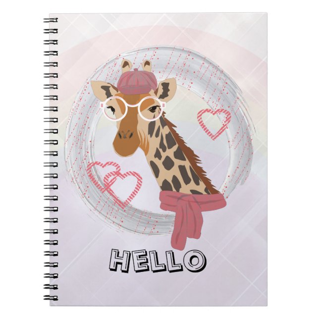 Caderno Espiral Girafa com óculos e um berço vermelho (Frente)