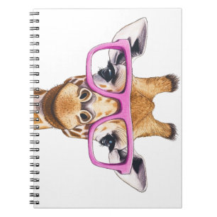 Caderno Espiral Girafa com Óculos Rosa Foto Espiral