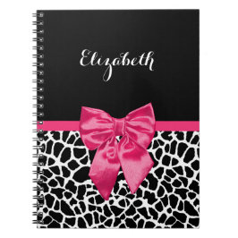 Caderno Espiral Girafa de Impressão com Laço Rosa Vibrante Nome