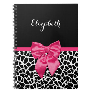 Caderno Espiral Girafa de Impressão com Laço Rosa Vibrante Nome