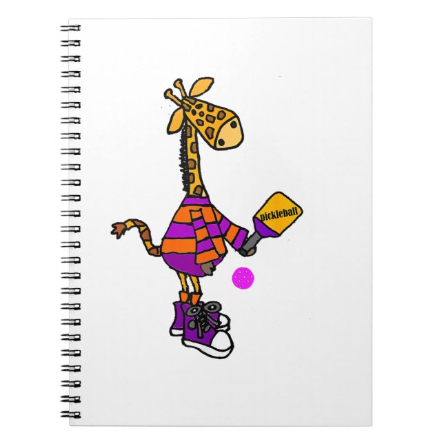 Caderno Espiral Girafa Engraçada Jogando Pickleball (Frente)