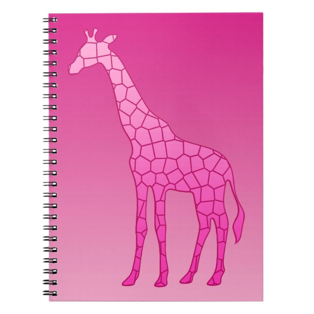 Caderno Espiral Girafa Geométrica Moderna, Fuchsia e Rosas claro (Frente)