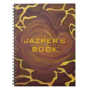 Caderno Espiral Girafa Monograma Marrom, Estampa Amarela