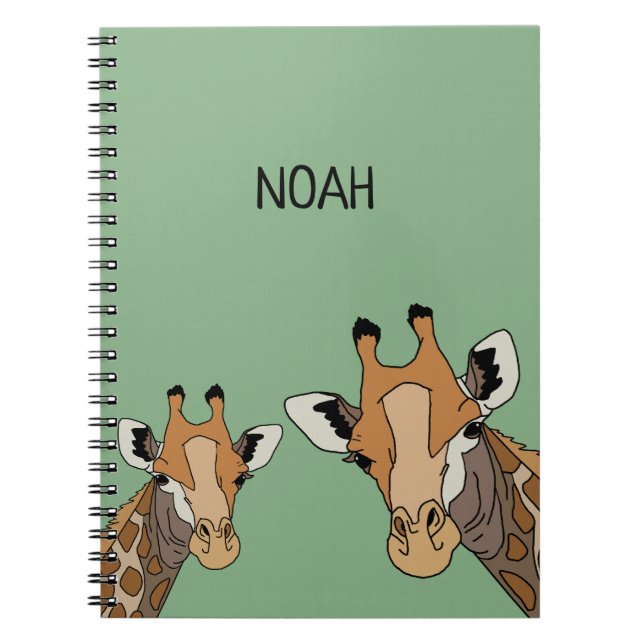 Caderno Espiral Girafa Personalizada Verde Engraçado (Frente)