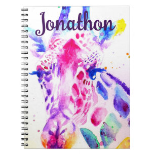 Caderno Espiral Girafa Watercolor Boys Purple Gifs Lavanda