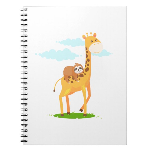 Caderno Espiral Giraffe Sloth Engraçado Presente Para Crianças (Frente)