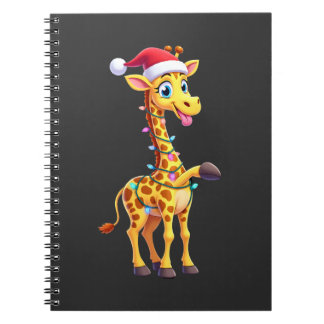 Caderno Espiral Giraffe Xmas Lighting Funny Santa Giraffe Christma