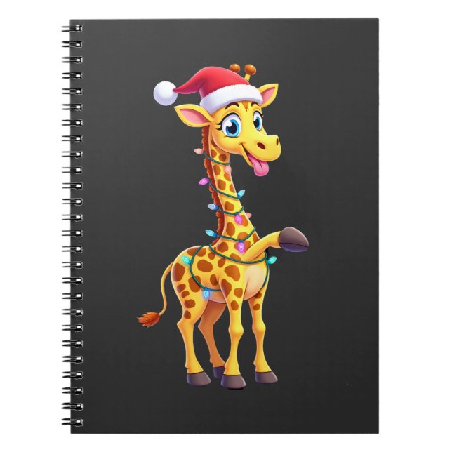 Caderno Espiral Giraffe Xmas Lighting Funny Santa Giraffe Christma (Frente)