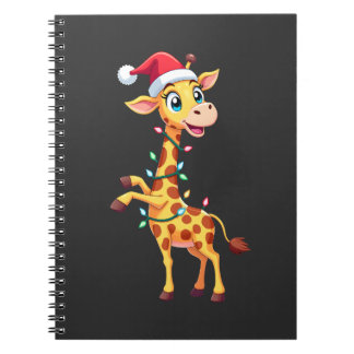 Caderno Espiral Giraffe Xmas Lighting Funny Santa Giraffe Christma