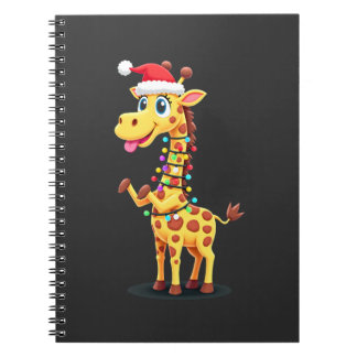 Caderno Espiral Giraffe Xmas Lighting Funny Santa Giraffe Christma