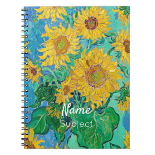 Caderno Espiral Girasóis de Van Gogh Flores Amarelas Nome Personal