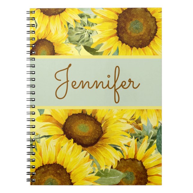 Caderno Espiral Girassóis Amarelo Amarelo-Russo Cor Marrom Aquosa  (Frente)