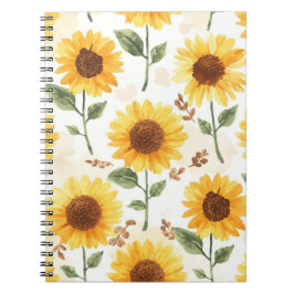Caderno Espiral Girassóis Amarelos Aquarela Floral Caprichoso