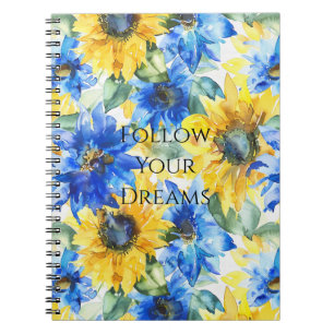Caderno Espiral Girassóis Amarelos Azuis
