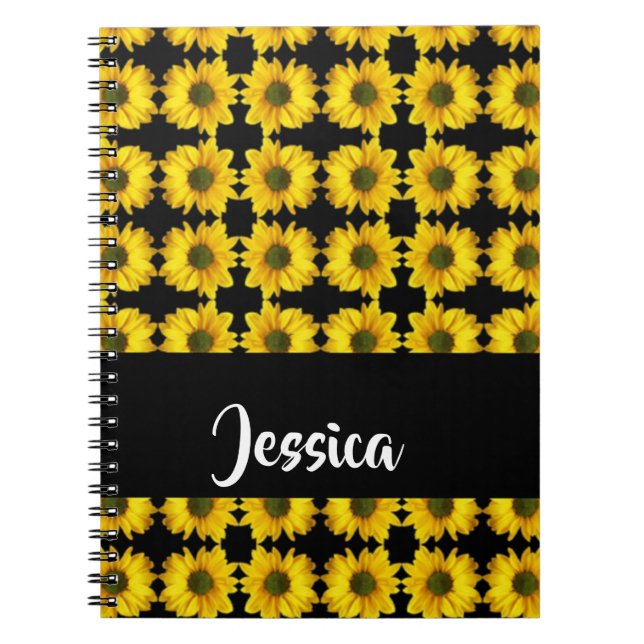 Caderno Espiral Girassóis amarelos em preto (Frente)
