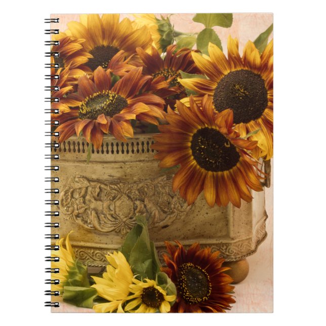 Caderno Espiral Girassóis De Laranja No Soquete De Tin (Frente)