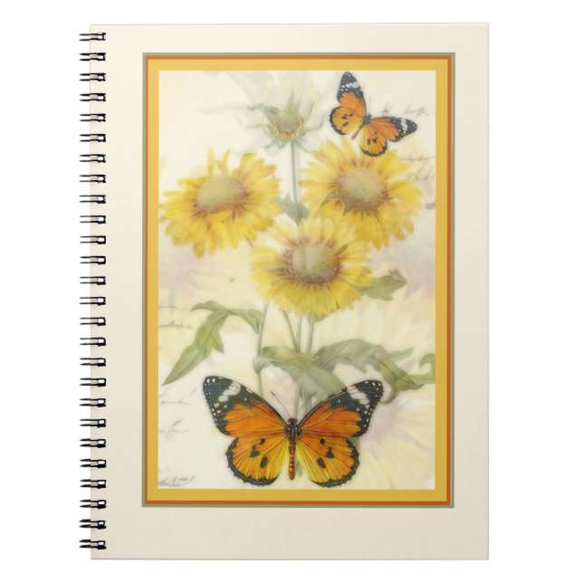 Caderno Espiral Girassóis e borboleta (Frente)