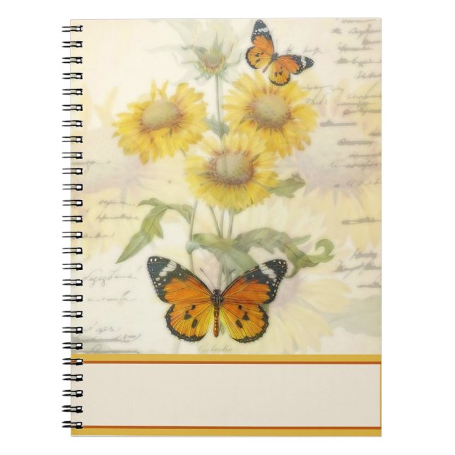 Caderno Espiral Girassóis e borboleta (Frente)