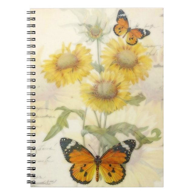 Caderno Espiral Girassóis e borboleta (Frente)