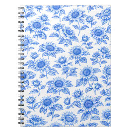 Caderno Espiral Girassóis Elegantes Toile du Jouy – Botânico Azul