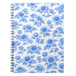 Caderno Espiral Girassóis Elegantes Toile du Jouy – Botânico Azul