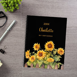 Caderno Espiral Girassóis florais negros