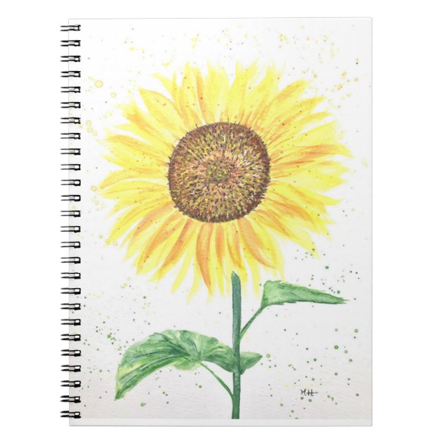 Caderno Espiral Girassóis flores aquarela (Frente)